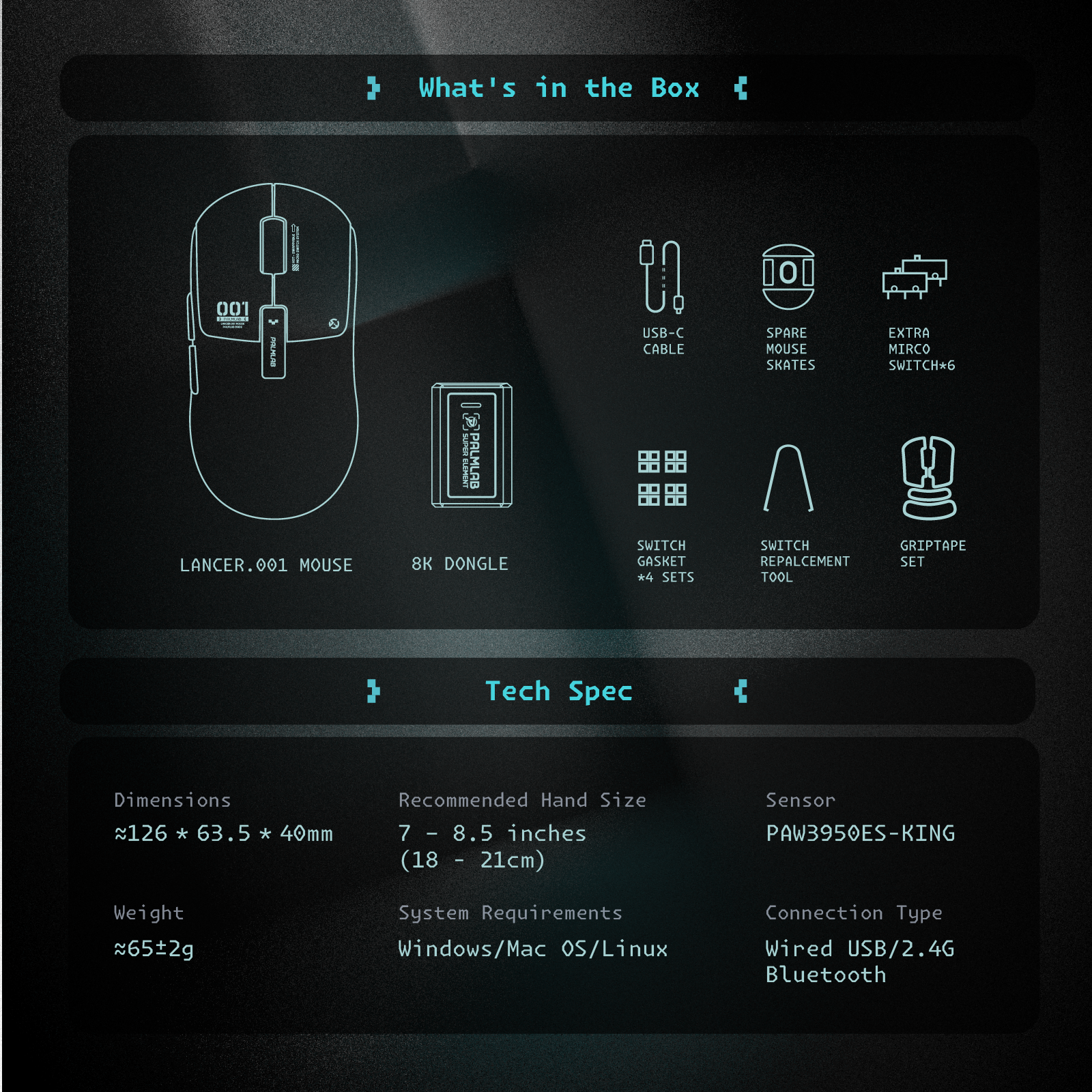 PALMLAB Lancer.001 PRO 8K Wireless Gaming Mouse