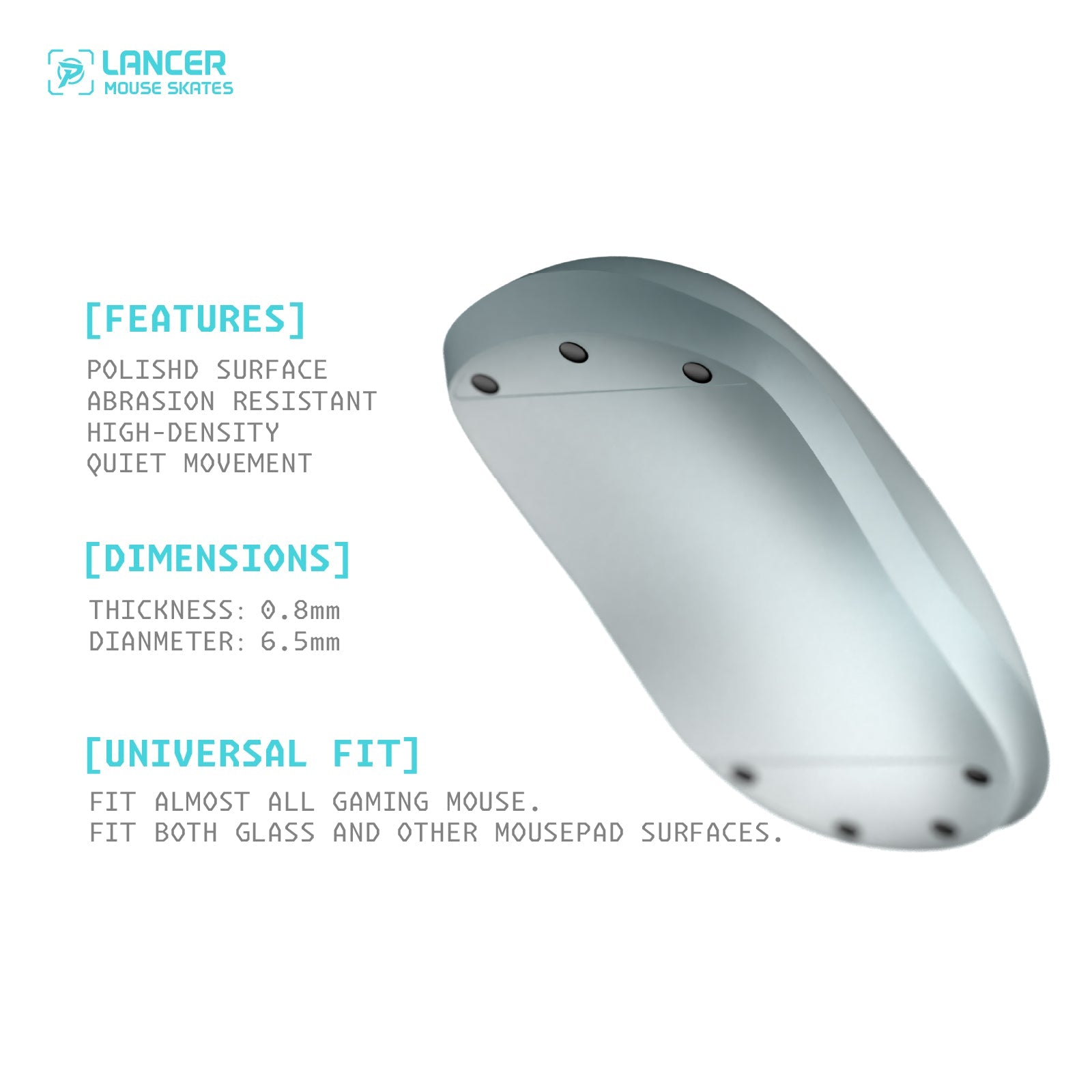 PALMLAB Lancer Mouse Skates – 60 Dot Set for All Mousepads, 3 Sliding Speeds